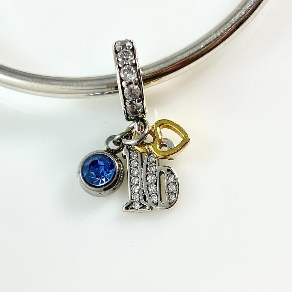 Sterling Silver 16th Birthday with Birthstone Dangle Charm - CUSTOMIZABLE